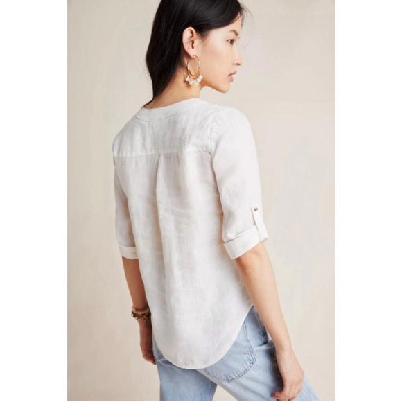 Anthropologie Maeve Cream Lace-Up Blouse size 4 - Picture 9 of 10